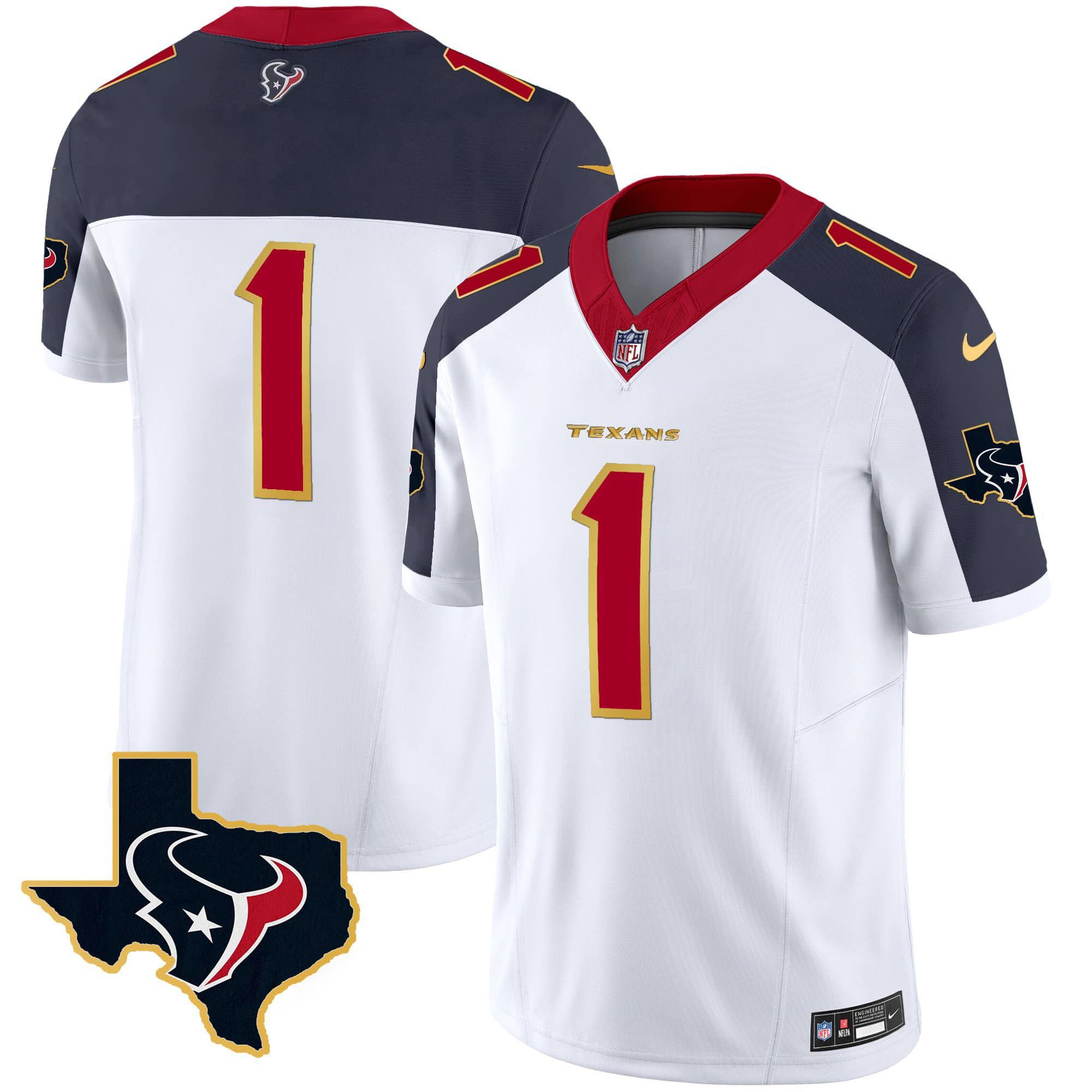 Men Houston Texans #1 Diggs White Gold 2024 Nike Trim Vapor NFL Jersey style 2